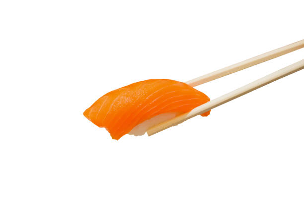 istock Salmon sushi nigiri isolated on white background 856790376