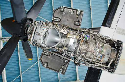 Turboprop engine of the aircraft for repair, maintenance