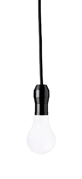 istock Isolated shot of hanging a blank light bulb on white background 856812078