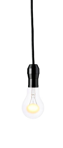 istock Isolated shot of hanging a illuminated light bulb on white background 856812080