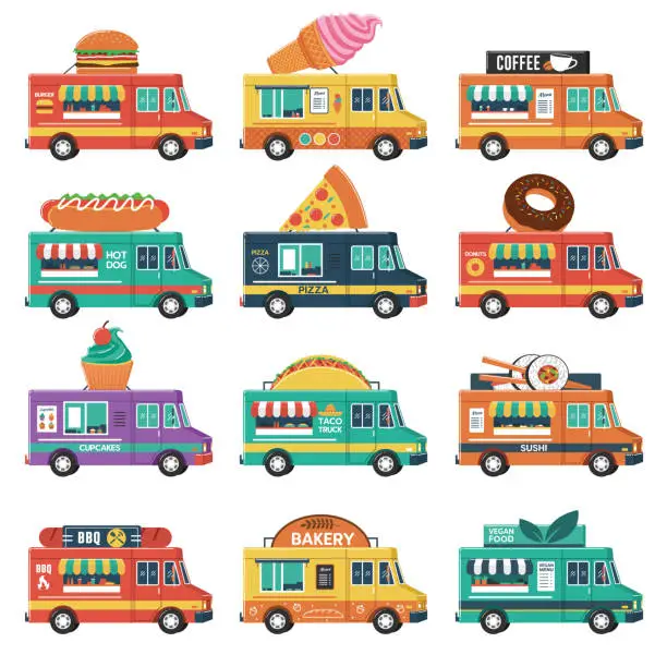 Vector illustration of Set of Food Trucks