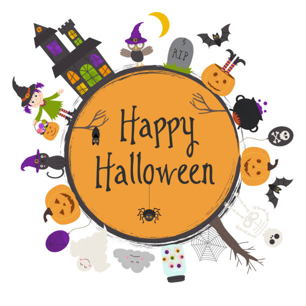 ilustraciones, imágenes clip art, dibujos animados e iconos de stock de marco de halloween feliz - halloween witch frame wizard
