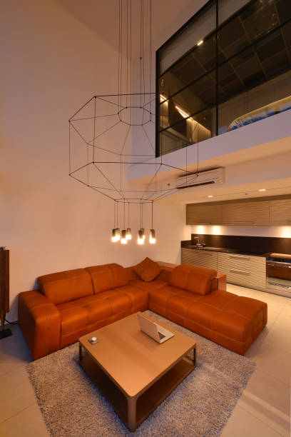 istock Luxury modern living room interior and decoration at night, interior design