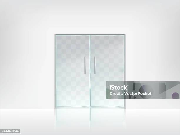 Double Glass Door Transparent Vector Template Stock Illustration - Download Image Now - Door, Glass - Material, Office Building Exterior