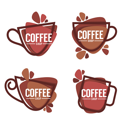 Coffee shop logo. Vector collection of hot and sweet drinks symbols and emblems