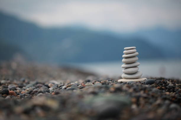 pyramid of pebbles on a sea beach