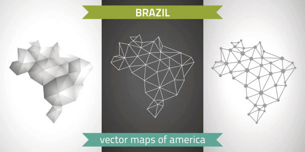 illustrations, cliparts, dessins animés et icônes de ensemble de brésil de gris et argent mosaïque des cartes 3d polygonales. cartes graphiques vectoriels triangle géométrie contour ombre perspective - sao paulo sao paulo state people brazil