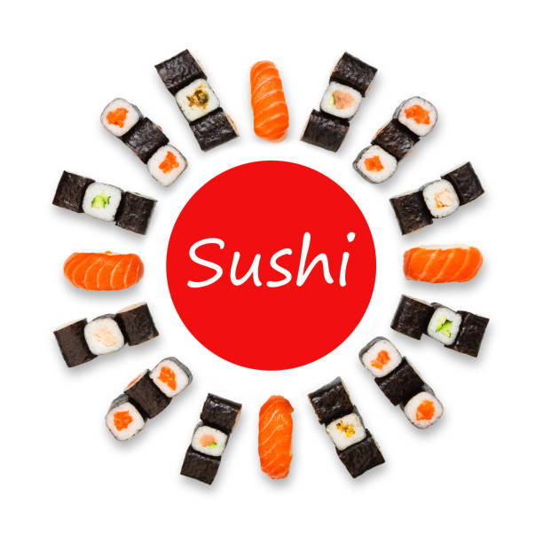 istock Set of sushi, maki and rolls isolated on white background 856845678