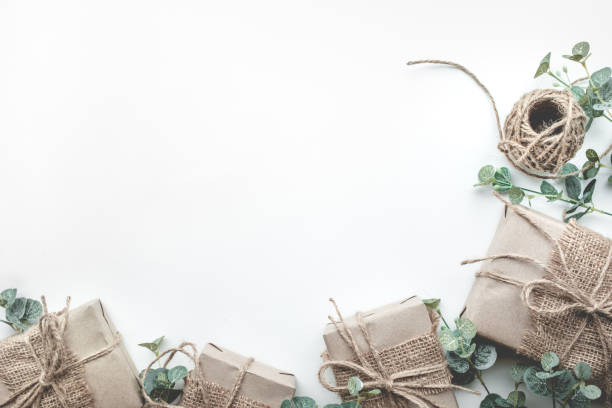 istock Gift boxes collection wrapped in kraft paper minimal vintage style 856846838