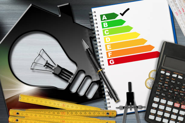 istock Energy Efficiency Rating with Calculator and House 856851546