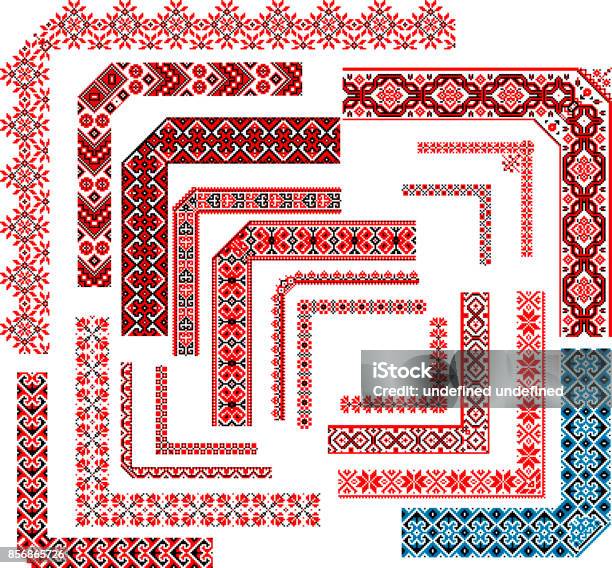 Frames Set Of Corner Patterns For Embroidery Stitch Stock Illustration - Download Image Now