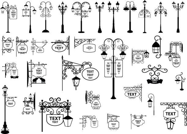 illustrazioni stock, clip art, cartoni animati e icone di tendenza di cartelli stradali e lanterne - sign pole