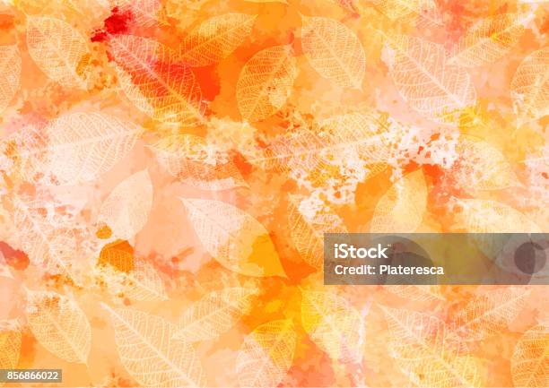 Abstract Watercolour Autumn Leaves Background With Brush Strokes Stock Illustration - Download Image Now