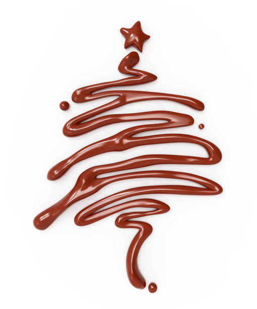 weihnachten tannenbaum aus schokolade gemacht - chocolate sauce stock-fotos und bilder