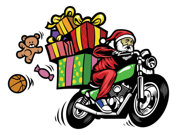 istock santa claus delivering the christmas gift by riding a motorcycle 856870382