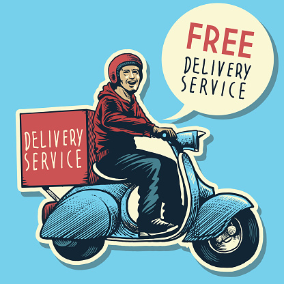 vector of hand drawing of delivery service man riding a scooter