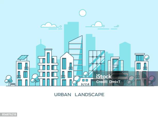 Green Energy And Eco Friendly City Modern Architecture Buildings Skyscrapers Flat Vector Illustration 3d Style Stock Illustration - Download Image Now