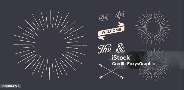 Set Of Sunburst Vintage Graphic Elements Stock Illustration - Download Image Now - Retro Style, Old-fashioned, Typescript