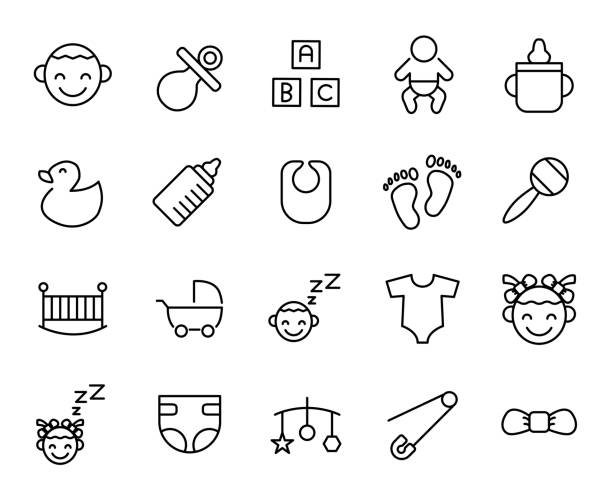 Premium set of baby line icons. Premium set of baby line icons. Simple pictograms pack. Stroke vector illustration on a white background. Modern outline style icons collection. newborn horse stock illustrations