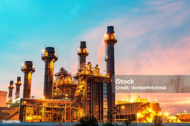 Power Plant In The Petrochemical Plant At Blue Sky Stock Photo - Download Image Now - Gasoline, Crude Oil, Gas