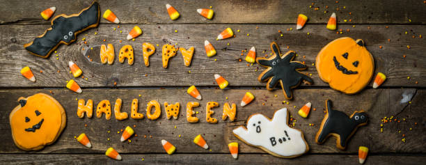 istock Halloween concept with cookies and candies 856888030