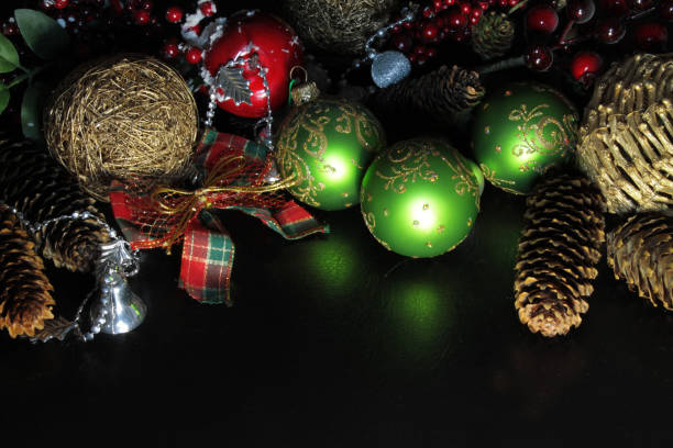 istock Christmas background with Christmas tree decorations on a black background 856888106