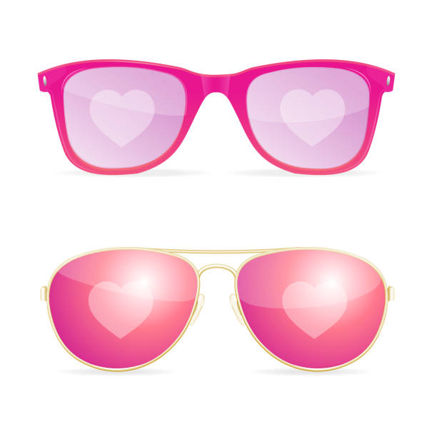 illustrations, cliparts, dessins animés et icônes de lunettes de soleil 3d réalistes rose rêve de femme de lentilles et concept de l’amour. vector - sun protection glasses glass