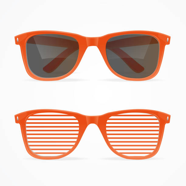 illustrations, cliparts, dessins animés et icônes de lunettes 3d réalistes rayé rouge et noir concept rétro. vector - sun protection glasses glass