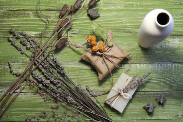 Subject survey on a wooden background of olive