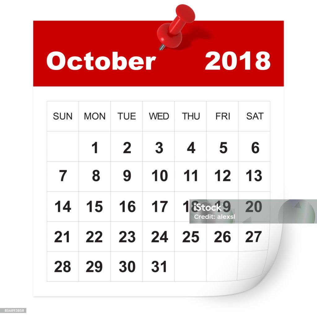 Calendario octubre de 2018 - Foto de stock de 2018 libre de derechos