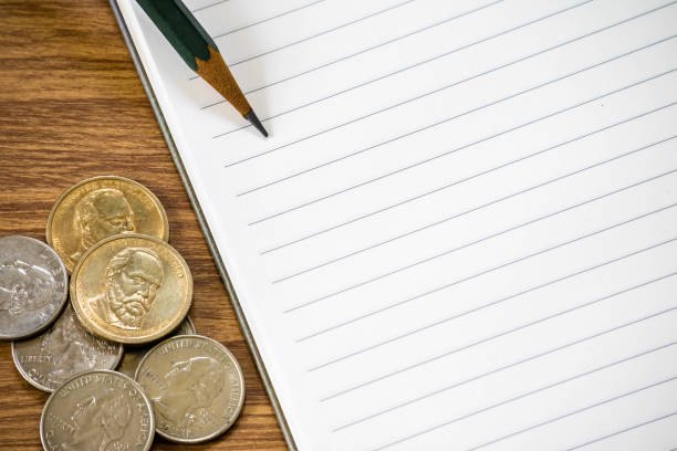 istock Creative flat lay of financial planning item, money notebook with copyspace 856896592