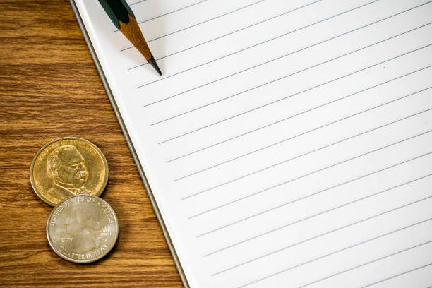 istock Creative flat lay of financial planning item, money notebook with copyspace 856896606