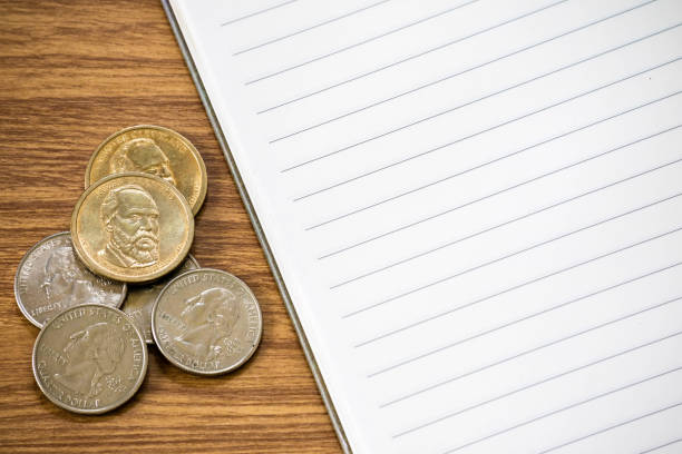 istock Creative flat lay of financial planning item, money notebook with copyspace 856896618