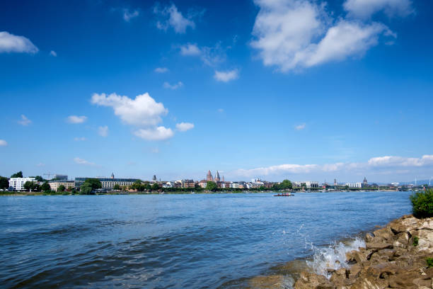 As you stroll or take the bicycle along the right side banks of the river rhine you come across many beautiful views of the city of Mainz.