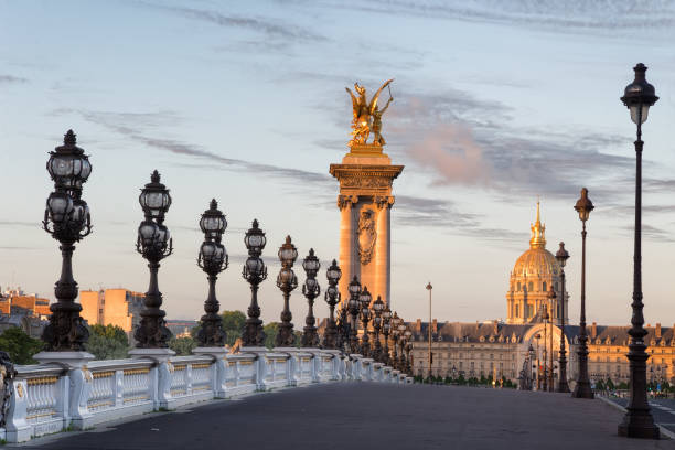 istock Empty Alexander III bridge in Paris in the early morning 856901322