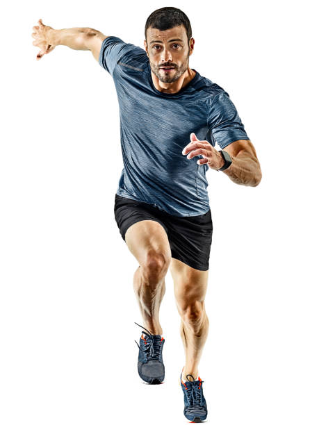 mann-läufer-jogger laufen joggen isoliert schatten - jogging running athlete sport stock-fotos und bilder