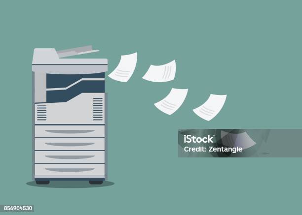 Working Copier Printer With Paper Document Stock Illustration - Download Image Now - Office, Printing Press, Photocopier