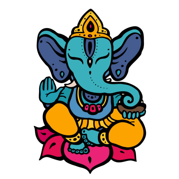 ilustraciones, imágenes clip art, dibujos animados e iconos de stock de dios hindú ganesha - ganesha om symbol indian culture hinduism