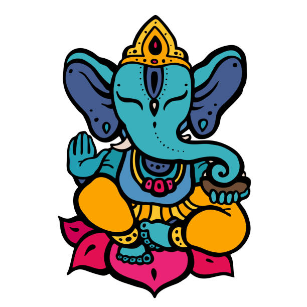 ilustrações de stock, clip art, desenhos animados e ícones de hindu god ganesha - sculpture art abstract white