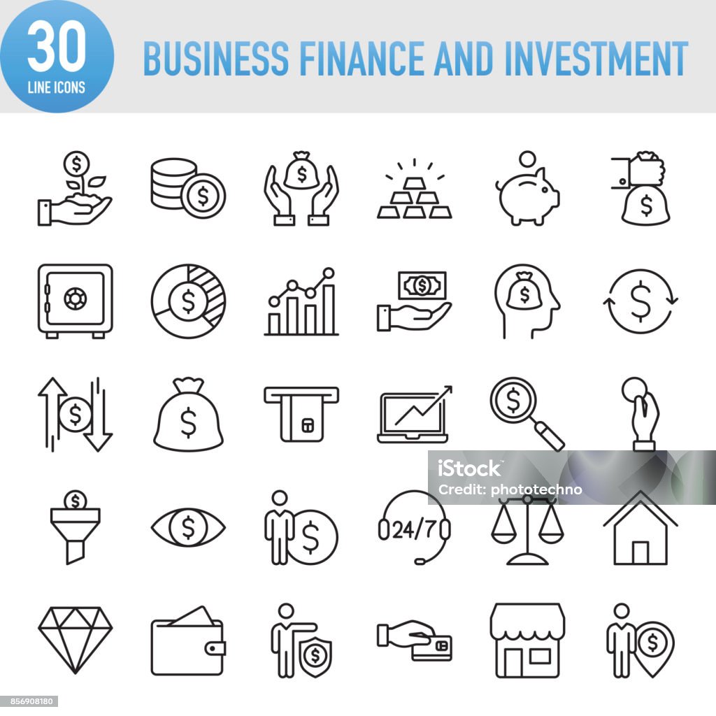 Modern Universal Business Finance and Investment Line Icon Set Icon Symbol stock vector