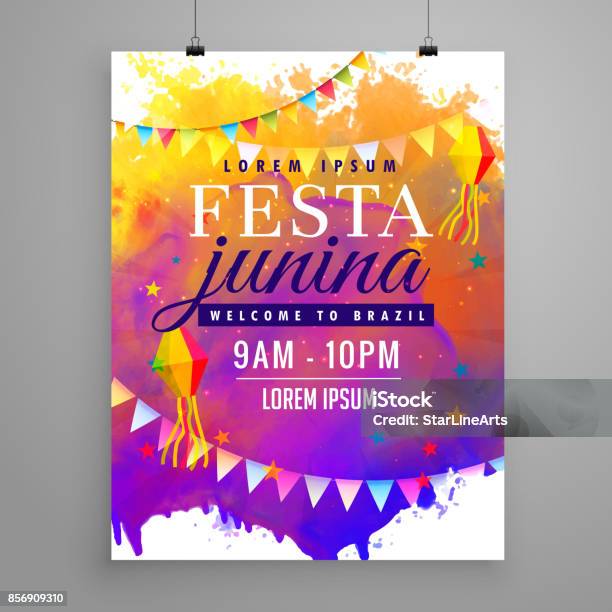 Festa Junina Partie Célébration Invitation Flyer Design Vecteurs libres de droits et plus d'images vectorielles de Été