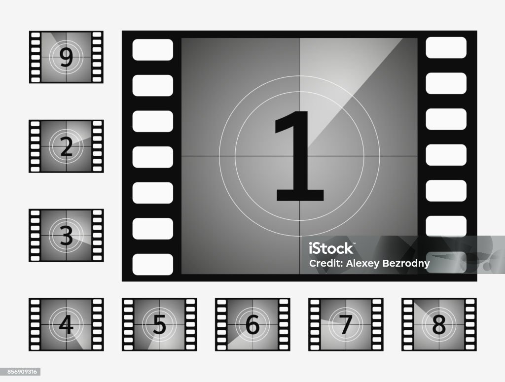 Movie countdown numbers vector set The timer countdown cinema isolated Movie countdown numbers vector set Movie stock vector