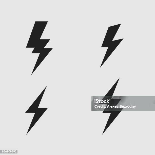 Lightning Bolt Flat Icons Set Stock Illustration - Download Image Now - Lightning, Bolt - Fastener, Vector