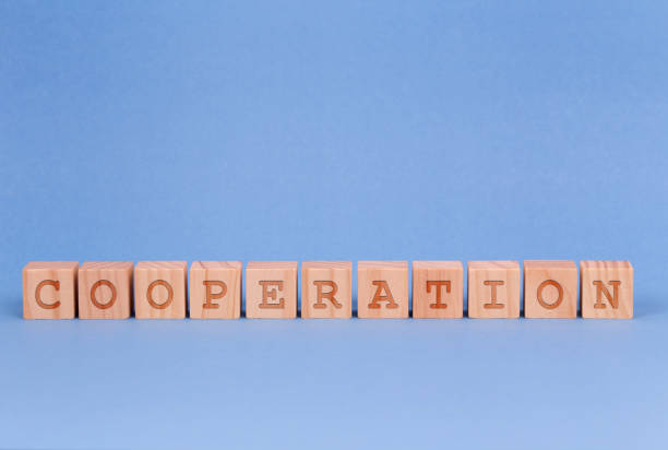 istock Cooperation. Wooden cubes with copy space 856913262