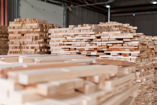 Group of wooden pallet in the factory.