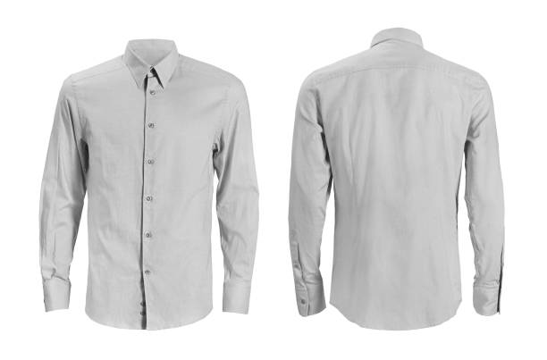 camicia formale con colletto abbottonoso isolato su bianco - camicia foto e immagini stock