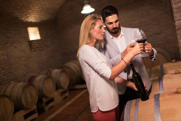 istock Wine loving couple degustating wines 856917622
