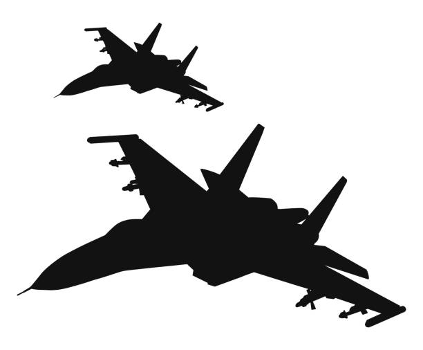 Air strike. Vector Military fighters flying in formation. Vector silhouettes hornet stock illustrations