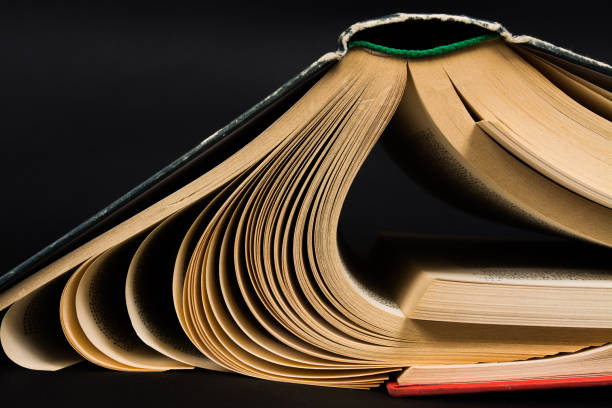 istock Vintage old open book on black background 856932136