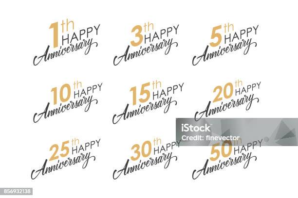 Set Of Happy Anniversary Greeting Templates With Numbers And Hand Lettering Stock Illustration - Download Image Now